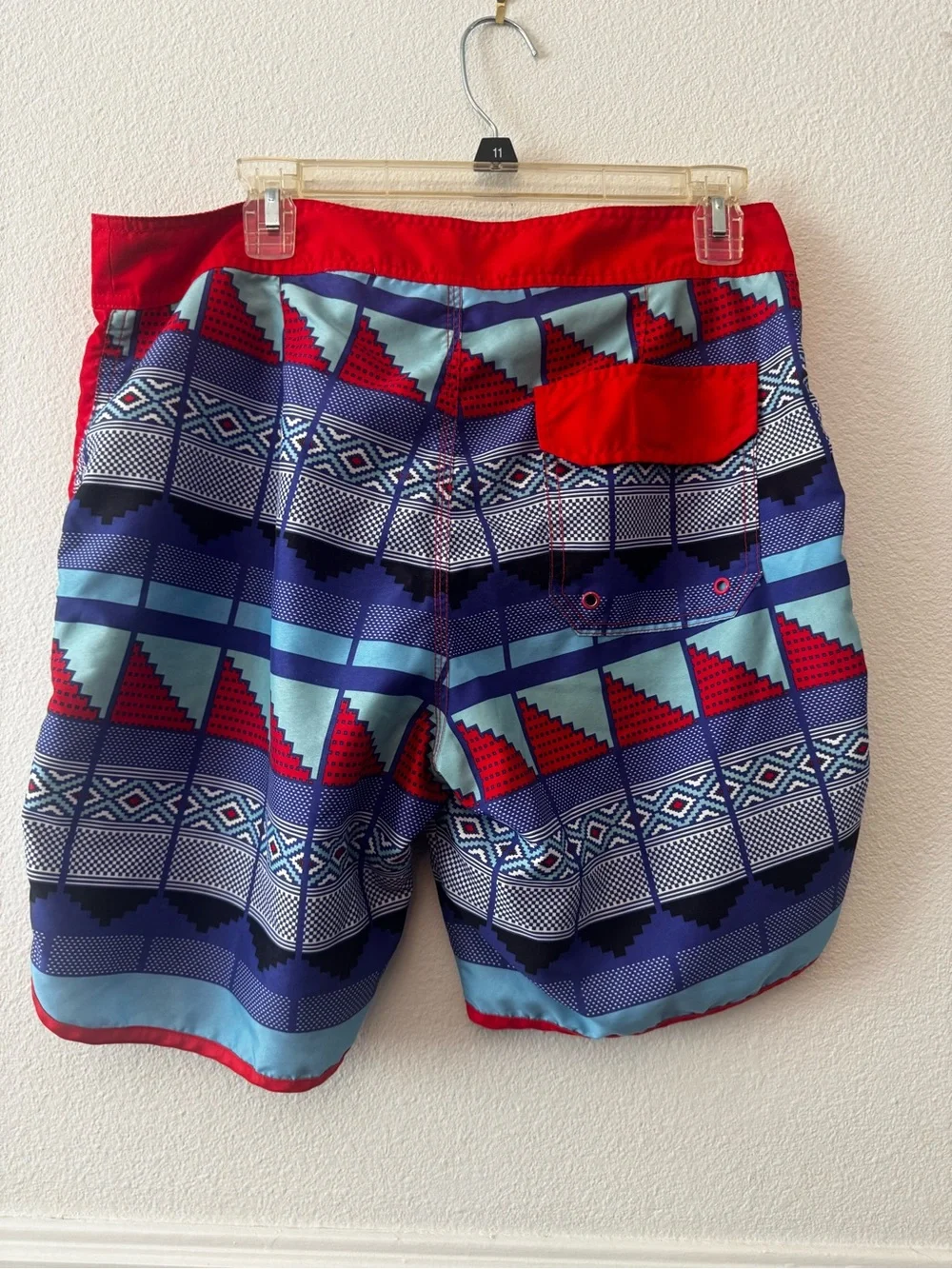 21men Red and Blue Geometric Swim Board Shorts